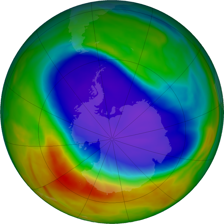 Antarctic ozone map for 08 October 2023